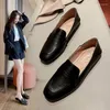 Casual Shoes Soft Soled Women's Flat Sole Vulcanized Square Toe Leather Loafers