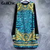 カジュアルドレス10.30 Gulichic Crocodile Pattern Vintage Print O-NeckLaceスリーブパッチワークビーズ装飾ドレスの女性