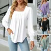 Women's Blouses Women Pullover Top Chic Square Collar Jacquard Blouse Loose Fit Tops For Spring/autumn Streetwear Fashion Soft