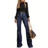 Женские джинсы с высокой талией джинсовые брюки с боковыми карманами расклеек