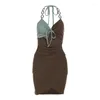 Casual Dresses Halterneck Cutout Waist-Wrapped Hip Dress Hollow-out Cinched