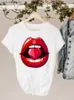 T-shirt feminina Plus Size Graphic T Womens Slve Roupas Ladies Prind Prind Lip Summer Lip Leopard 90s Trend Style Female T-shirts Y240420