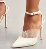 Dress Shoes Wholesale White Mesh Pointed Toe High Heel Ankle Strap Cutouts Nets Yarn Club Party Drop