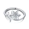 Cluster Rings Pure Silver Floral Women's Ring Forest Style Small And Fresh Simple Slightly Inlaid With Diamond Finger