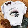 Женская футболка плюс размер Maycaur Fashion Graphic Women Tops Tops Sounshes Print Kawaii Lashes Женская футболка T Funny Makeup Eeshetic Ruse Y240420