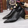 Chaussures habillées hommes britanniques cuir nubuck crocodile noir en métal en métal