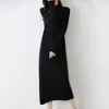 Casual Dresses Pure Wool Dress Women's Autumn and Winter Semi-High Collar Long Sleeve Slim Hem Cashmere tröja stickad kjol