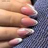 False Nails 24pcs 흰색 프랑스 아몬드 거짓 손톱 라인트 톤 웨어러블 가짜 손톱 직업 전체 커버 팁 아트 Y240419 Y240419