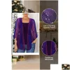 T-shirt de taille plus femme de Noël pourpre violet scintillant tissu kimo deux pièces blouse v6bo drop livraison vêtements dhtqb