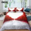 Ensembles de literie Ensemble de couvercle de couette d'automne Feuilles tombées rouges Nature Microfibre Soleil Tree Bois Natural King Quilt