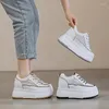 Casual Shoes Krasovki 7cm Air Mesh Women Cow Genuine Leather Summer Breathable Comfortable Trend Platform Wedge Chunky Sneakers Booties