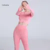 Leggings Justera toppen Lu High-midjan och set för kvinnor med design Peach Butt Feature Seamless Yoga Outfit Moisture-Wicking Lemon Gym Running