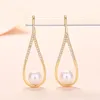 Boucles d'oreilles en peluche de couleur or coréen gouttes d'eau pour les femmes incrustées zircon de mode d'élégante boucle d'oreille de mariage 2024 bijoux féminin