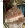 Rose Gold Sequined Lace Ruffles Ball Bown Quinceanera Dresses Sweetheart Beading Crystal Corset Vestidos DE 15 ANOS