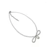 Keychains Elegant Bowknot Short Necklace Fashion Crystal Pearl Choker Simple Collar Clavicle Chain Jewelry 264E