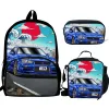 Väskor 3st MOCHILA STREET CAR RACING GTR PRINT RACKPACK FÖR BOYGSFLIKSSKOLA BAKS KIDSKOLA PAG PACK PACK