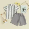 Clothing Sets Toddler Boy Gentleman Outfit Striped Print Short Sleeves Button Shirt And Shorts Set For Formal Wear