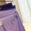 Cowhide Handbag Handmade Ostrich Skin Lavender Purple Bag 25cmプレミアムバッグシルバーボタンハンド縫製