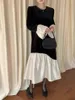 Vestidos informales Corobov Vestido de terciopelo francés Vestidos Femenino Femenino Otoño Invierno Temperamento suelto de empalme Caza de pescado largo