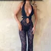 Kvinnors jumpsuits sexiga jumpsuit damer romper push-up cut ut spetsar genomskinliga byxor för kvinnor för kvinnor