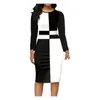 Casual Dresses Long Dress Elegant Colorblock Sleeve Midi For Women Slim Fit Sheath High Waist Commute Formal Knee Length Round