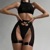 Beha's Sets Solid Color Zie Fun Underwear Choker Strap Steel Ring Intimates Fashion Sexy Three Pally Set Ropa Interior Femenina