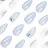 False Nails 24pcs Blue Sea Shells Fake Nail Patch 3D Ocean Series Design Almond False Nail Full Cover Wearable Press on Nails Tips for Girls Y240419 Y240419