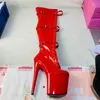 Chaussures de danse Nightclub Pole danse la cuisse longue alt de 20 cm de haut 8 pouces sur la plate-forme de bottes du genou sexy stripper rouge