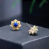 Stud Earrings MIQIAO S925 Silver Lapis Lazuli For Women Ethnic Style Flower Jewelry Design Ins Tidy Freshwater Pearl Lotus