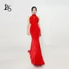 Abiti per feste Abito da sera Halter Red Baisha Sexy Mermaid Abito in rilievo con perline senza schienale lungo per le donne H830