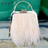 Bags YYW Luxury Real Ostrich Feather Box Handbags Party Clutch Evening Bag Chic Design Wedding Purses Female Chain Shoulder Bag Green