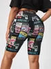 Finjani Womens Plus Size Shorts Allover Cartoon Print Sports Hig