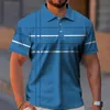 Summer Mens Polo Shirt Gradient Line Kort ärm Tshirt Casual Daily Lapel Tops Tees Fashion Randig T For Man Clothing 240419