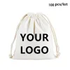 Bags Wholesale 100pcs/lot Custom Logo Printed Natural Cotton Drawstring Pouch Gift Package Bags Personalize Texts Plain Storage Pouch