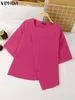 Women's Blouses VONDA Women Summer Fashion Shirts 2024 Tunic Tops Casual Loose Solid Color Blusas Short Sleeve Buttons Elegant Blouse