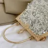 Shell 2023 INS Luxury Brand Women Shiny Sequin Chain Crossbody Bags Silver Short Handle Handbags Designer Lady Party Evening Cluthes