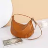 Tanned Vegetable Top Layer Cowhide Versatile Womens Bag Single Shoulder Crossbody Minimalist Zippered Dumpling Moon Tooth Creative