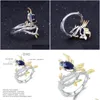 Cluster Rings Gems Ballet 925 Sterling Sier 0.65Ct Natural Vintage Blue Sapphire Ring Handmade Bird On Branch For Women Fine Drop Deli Dh0Wl