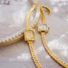 Banda de metales de oro de 24 km Japanese Exquisito Diamond Women Watch Quartz Retro Retro Simple Square Watch Girl Luxury Luxury 240419