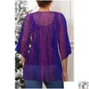 T-shirt de taille plus femme de Noël pourpre violet scintillant tissu kimo deux pièces blouse v6bo drop livraison vêtements dhtqb