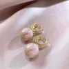 Dingle örhängen u-formad zirkoniumsimulerad pärla för kvinnor lyxiga ihåliga u utsökt guldfärg droppe örhänge party smycken n042