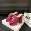 Scarpe eleganti pantofole viola donne bloccano i tacchi alti donne sandali metallo rinestone piattaforma femminile 2024 Fashion Zandalias de Mujer