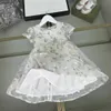 ブランドベビースカート刺繍ロゴプリンセスドレスサイズ100-160 cmキッズデザイナー服サマーハイエンドレースガールズパーティードレス24april