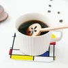 Mats Mats Mondrian Minimalista de Stijl Arte Moderna I.i Coasters de Fatfatina Placemats de cozinha Copo para café para casas de mesa para casa Conjunto de 4