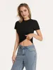 Women's Tanks Women Ribbed Slim Fitted Crop Tops Short Sleeve Crew Neck Tigh Tee Shirts Lettuce Trim Going Out Basic Tees