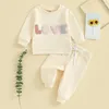 Kläduppsättningar småbarn Baby Boys Girls Valentines Day Cloth Love Brodery Långärmad Pullover Jogger Pants Fall Winter