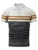 Zomermannen Korte mouwen Polo shirt Fashion Splice Stripe Stripe printing T-shirt Heren Ademend shirt Party Party Men Kleding Top 240409