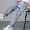 Wide Leg Jeans for Men, Loose Fitting Korean Style Trendy Student Straight Leg Casual Cropped Summer Thin Pants for Teenagers