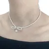 Keychains Elegant Bowknot Short Necklace Fashion Crystal Pearl Choker Simple Collar Clavicle Chain Jewelry 264E