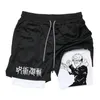 Itadori Yuji 2 in 1 Kompressionshorts für Männer Anime Jujutsu Kaisen Performance Basketball Sports Gym mit Taschen 240412